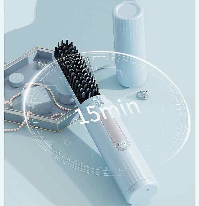 NNEDSZ Cordless Hair Straightener Brush with Adjustable Temperature - Black